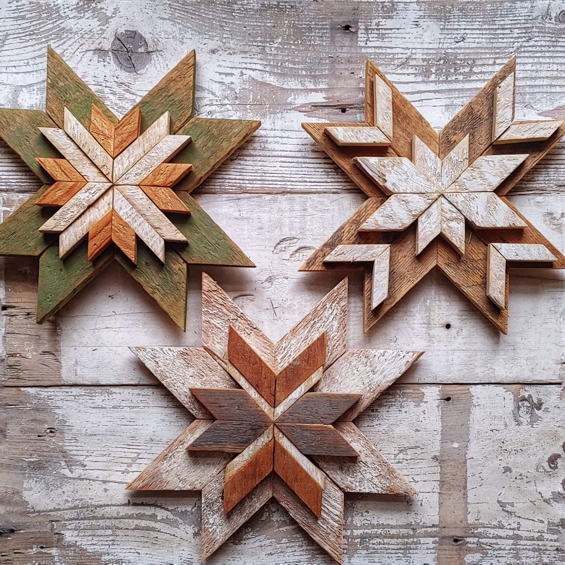 Quilt starts made from reclaimed wood in different colours