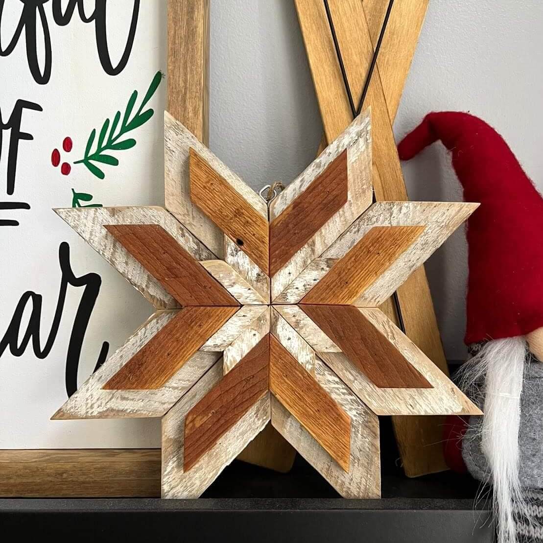 Art snowflakes made from reclaimed lath